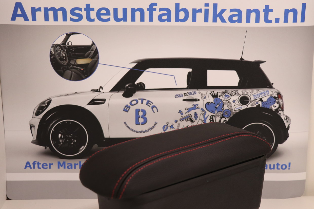 Leer Zwart met rood stiksel